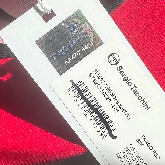 Sergio Tacchini Bucket Hat Tango Red Embroidered ST Logo Corduroy Retro Festival - Picture 12 of 14